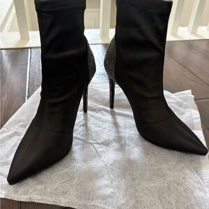 Lauren Lorraine Elegant Black and Glittering Silver Heeled Boots